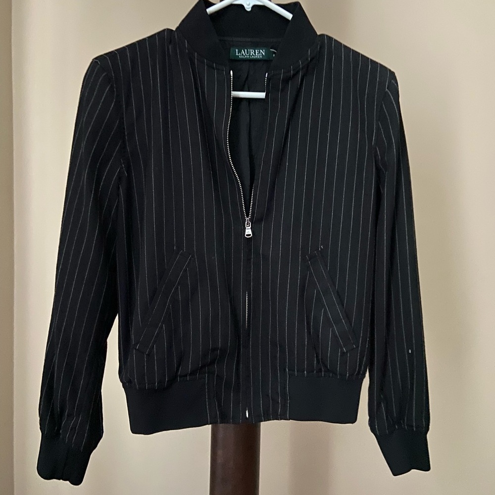 Women's Ralph Lauren Black Pinstripe Bomber Jacket